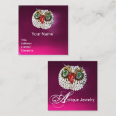 EMERALD OPALE WHITE PEARL JEWEL OWL Pink Fuchsia Vierkante Visitekaartje (Voorkant / Achterkant)