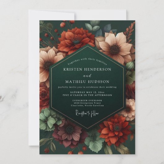 Emerald Opulent Bloom Wedding Kaart (Voorkant)