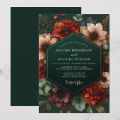 Emerald Opulent Bloom Wedding Kaart (Voorkant / Achterkant)