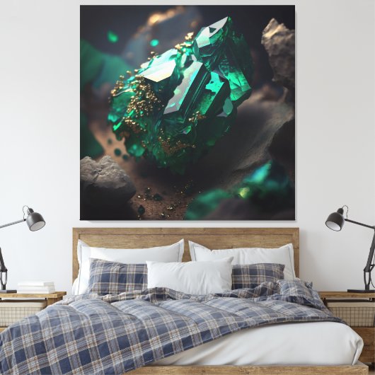 Emerald Ore Macro: Lush Shale Deposit Art Canvas Afdruk (Insitu (Slaapkamer))