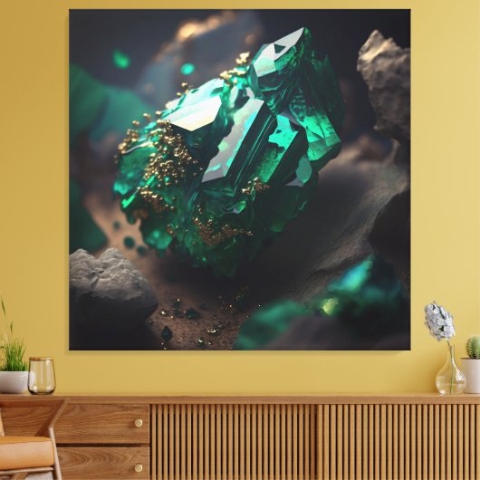Emerald Ore Macro: Lush Shale Deposit Art Canvas Afdruk (Insitu (Woonkamer))