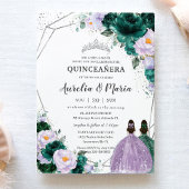 Emerald Paarse Floral Twins Quinceañera Silver Kaart