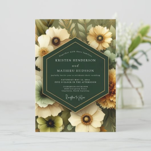 Emerald Painterly Bloom Wedding Kaart (Staand voorkant)