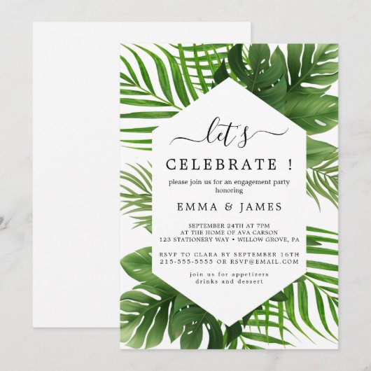 Emerald Palm "Laten we feest vieren" Uitnodiging (Voorkant / Achterkant)