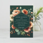 Emerald Peach Artistic Bloom Wedding Kaart (Staand voorkant)