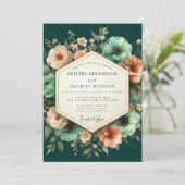 Emerald Peach Luminous Bloom Wedding Kaart (Staand voorkant)