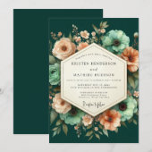 Emerald Peach Luminous Bloom Wedding Kaart (Voorkant / Achterkant)