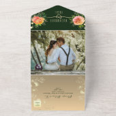 Emerald Peach Roos Bloemenbruiloft All In One Uitnodiging (Buitenkant)