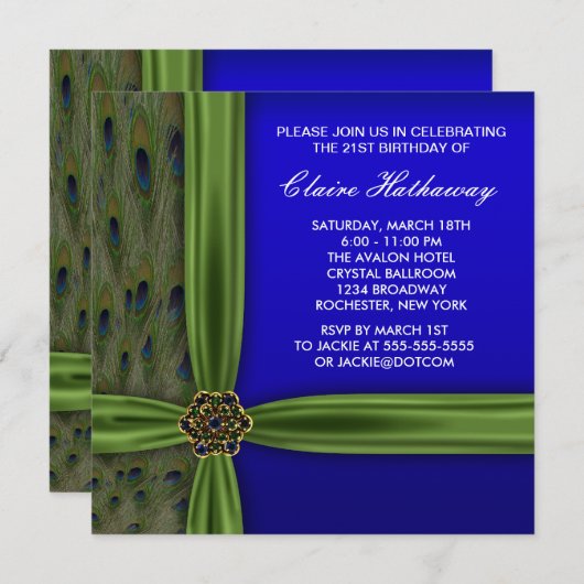 Emerald Peacock Birthday Kaart (Voorkant / Achterkant)