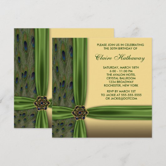 Emerald Peacock Gold 50e verjaardag uitnodigingen (Voorkant / Achterkant)