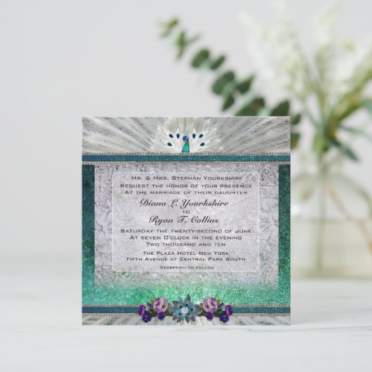 Emerald Peacock Uitnodiging (Staand voorkant)