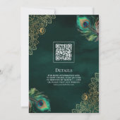 Emerald Peacock veren QR Code Moslim Bruiloft Kaart (Achterkant)