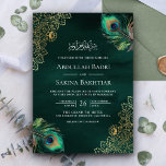 Emerald Peacock veren QR Code Moslim Bruiloft Kaart<br><div class="desc">Verras uw gasten met deze elegante all in one islamitische bruiloft uitnodiging met prachtige pauwenveren en ingewikkelde kant met QR Code voor online RSVP. Voeg eenvoudig uw evenementgegevens toe aan deze gebruiksvriendelijke sjabloon om er een unieke uitnodiging van te maken.</div>