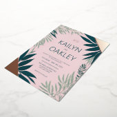 Emerald Pink Foliage Greenery Wedding Roos Gold Folie Uitnodiging (Gedraaid)
