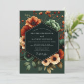 Emerald Poppy Noir Bruiloft Kaart (Staand voorkant)