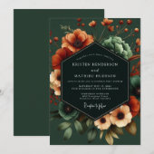 Emerald Poppy Noir Bruiloft Kaart (Voorkant / Achterkant)