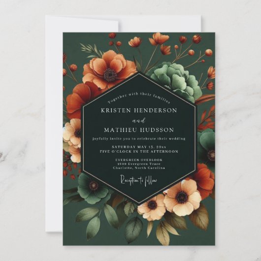 Emerald Poppy Noir Wedding Kaart (Voorkant)