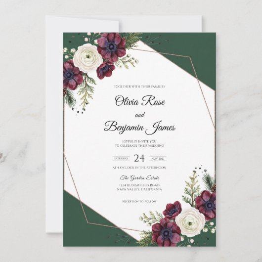 Emerald Pr Plum Anemoon Bruiloft Kaart (Voorkant)