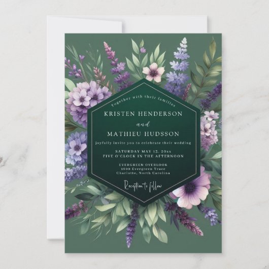 Emerald Purple Wildflower Wedding Kaart (Voorkant)