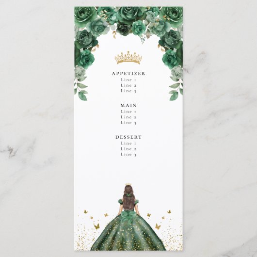 Emerald Quinceañera Floral Faux Folie Menu (Voorkant)