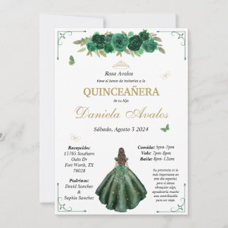 Emerald Quinceañera uitnodiging in het Spaans
