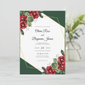 Emerald Robijn Camelia Eucalyptus Bruiloft Kaart (Staand voorkant)