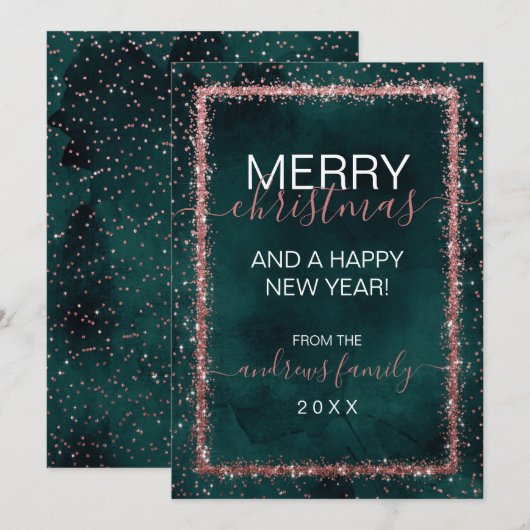 Emerald Roos Gold-geprinte Confetti Kerstmis Feestdagenkaart (Voorkant / Achterkant)