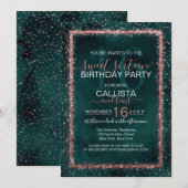 Emerald Roos Gold Sprinkled Confetti Sweet 16 Kaart (Voorkant / Achterkant)