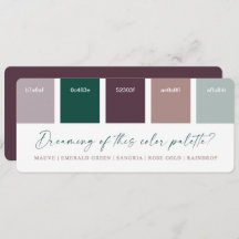 Emerald & Roos Gold Wedding Colour Palette Card