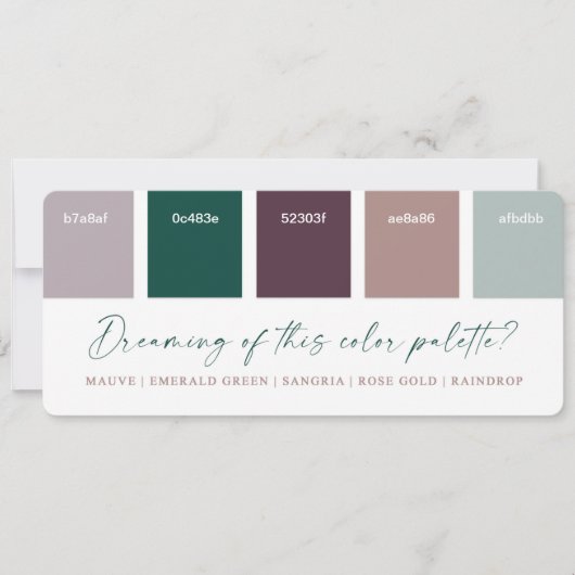 Emerald & Roos Gold Wedding Colour Palette Card Kaart (Voorkant)