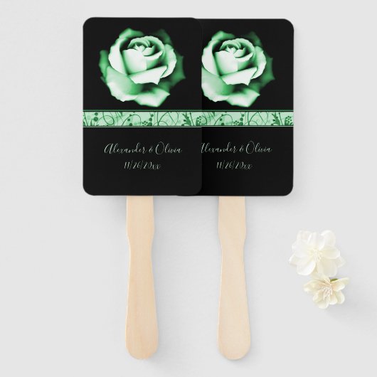 Emerald Roos Hand Fan Handwaaier (Voorkant en achterkant)