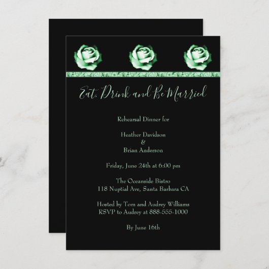 Emerald Roos Rehearsal Dinner Invite Kaart (Voorkant / Achterkant)
