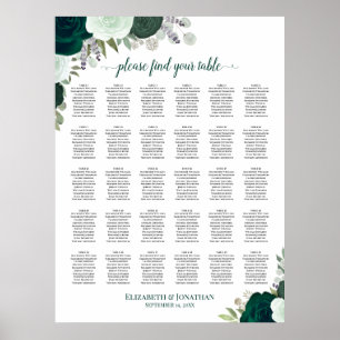 Emerald Roses Chic 30 Tafel Trouw Stoelenplattegro Poster