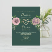 Emerald Roze Bloemige Bruiloft Kaart (Staand voorkant)