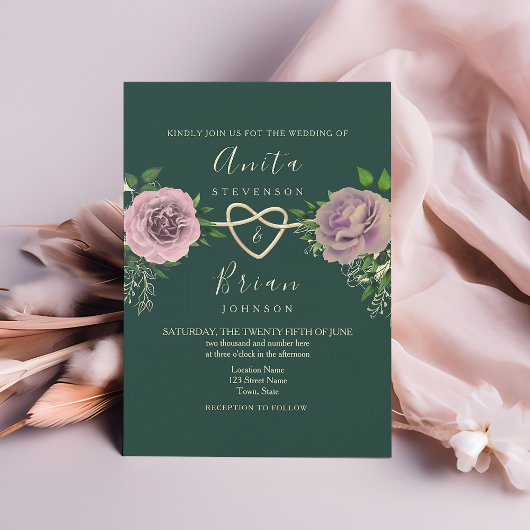 Emerald Roze Bloemige Bruiloft Kaart