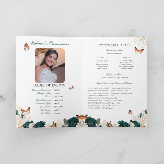 Emerald Rozen Gold Tiara Butterfly Quinceanera Programma (Binnen)