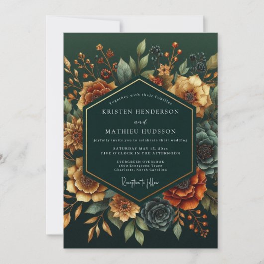 Emerald Russet Bloom Wedding Kaart (Voorkant)