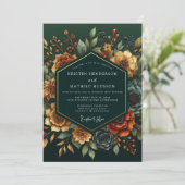 Emerald Russet Bloom Wedding Kaart (Staand voorkant)
