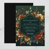 Emerald Russet Bloom Wedding Kaart (Voorkant / Achterkant)