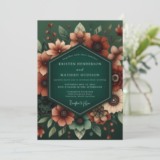 Emerald Rust Moody Wedding Kaart (Staand voorkant)