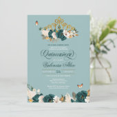 Emerald Sage Green Elegant Butterfly Quinceanera Kaart (Staand voorkant)