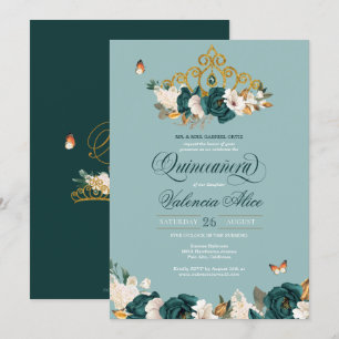 Emerald Sage Green Elegant Butterfly Quinceanera Kaart