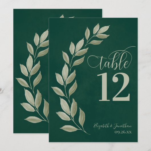 Emerald & Sage Green laat een modern tabelnummer a (Voorkant / Achterkant)