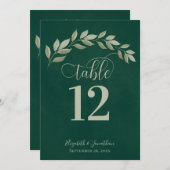 Emerald & Sage Green Leaves Rustic Table Number (Voorkant / Achterkant)