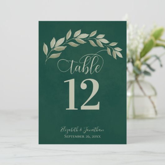 Emerald & Sage Green Leaves Rustic Table Number (Staand voorkant)