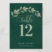 Emerald & Sage Green Leaves Rustic Table Number (Voorkant)