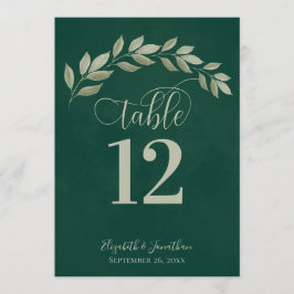 Emerald & Sage Green Leaves Rustic Table Number