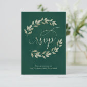 Emerald & Sage Laurel Leaves Rustic Wedding RSVP Kaartje (Staand voorkant)
