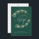Emerald & Sage Laurel Leaves Rustic Wedding RSVP Kaartje<br><div class="desc">Deze prachtige RSVP-kaarten maken het voor uw gasten gemakkelijk om te reageren op uw huwelijksuitnodiging. Ze hebben een elegant ontwerp met fancy scriptkalligrafie en handbeschilderde sprigs van groenlaurelbladeren of wijnstokken op een gemarmerde groene achtergrond. De achterkant van de kaart is een formulier dat je gasten kunnen invullen en terugsturen om...</div>