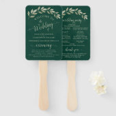 Emerald & Sage Leaves Elegant Wedding Program Handwaaier (Voorkant en achterkant)